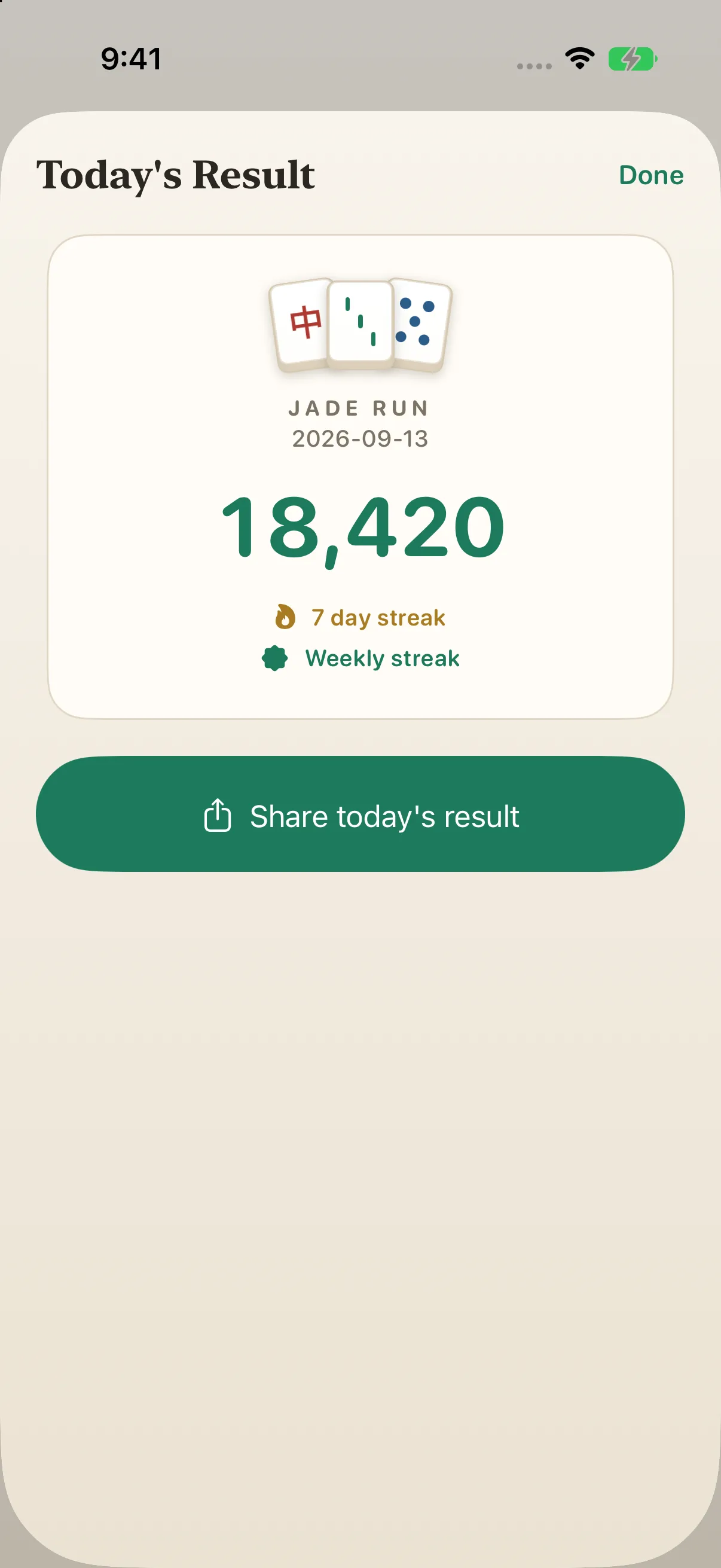 Daily result card